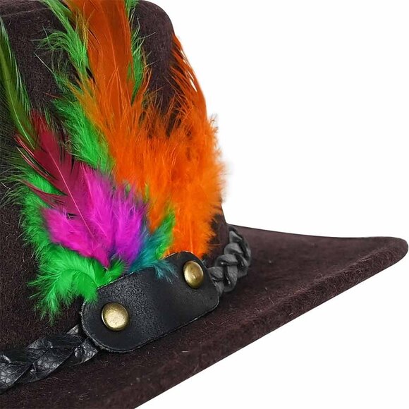 Men Bavarian Hat Dark Brown Oktoberfest Costumes Hat Western Traditional Attire. - Picture 7 of 10